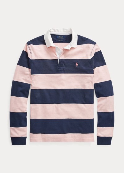Playeras Ralph Lauren Hombre Rosas / Azul Marino - Pink Pony Custom Slim Rugby - EIWRM1653